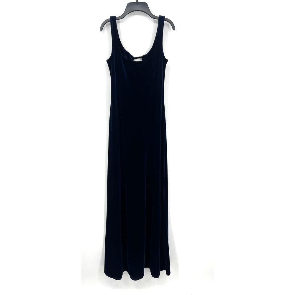 Y2K 90s Bruno Duluc Dark Blue Sleeveless Velvet Stretchy Maxi Dress Prom S Small